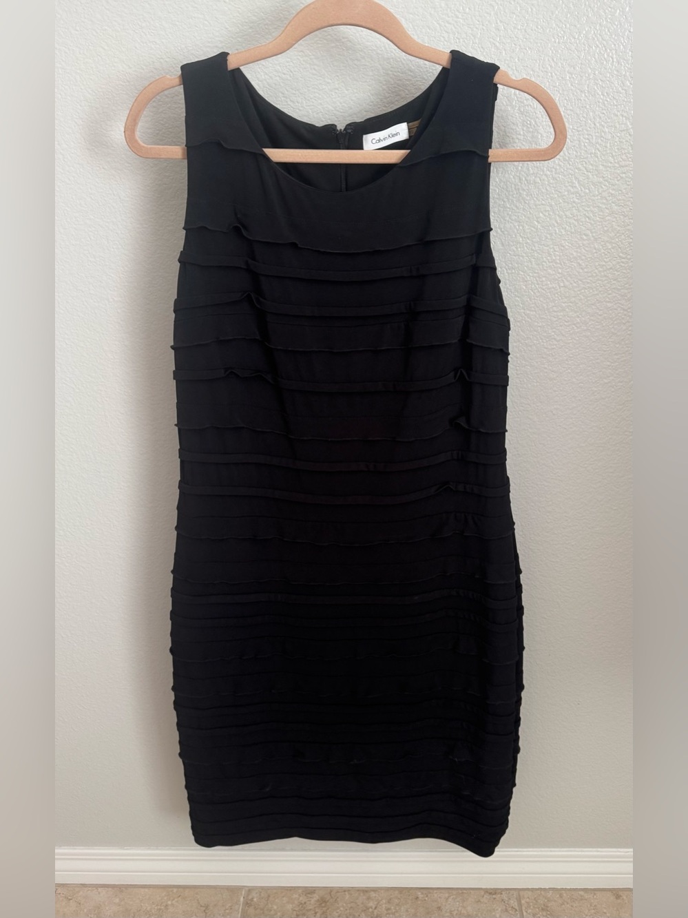 Calvin Klein Black Sleeveless Tiered Sheath Dress